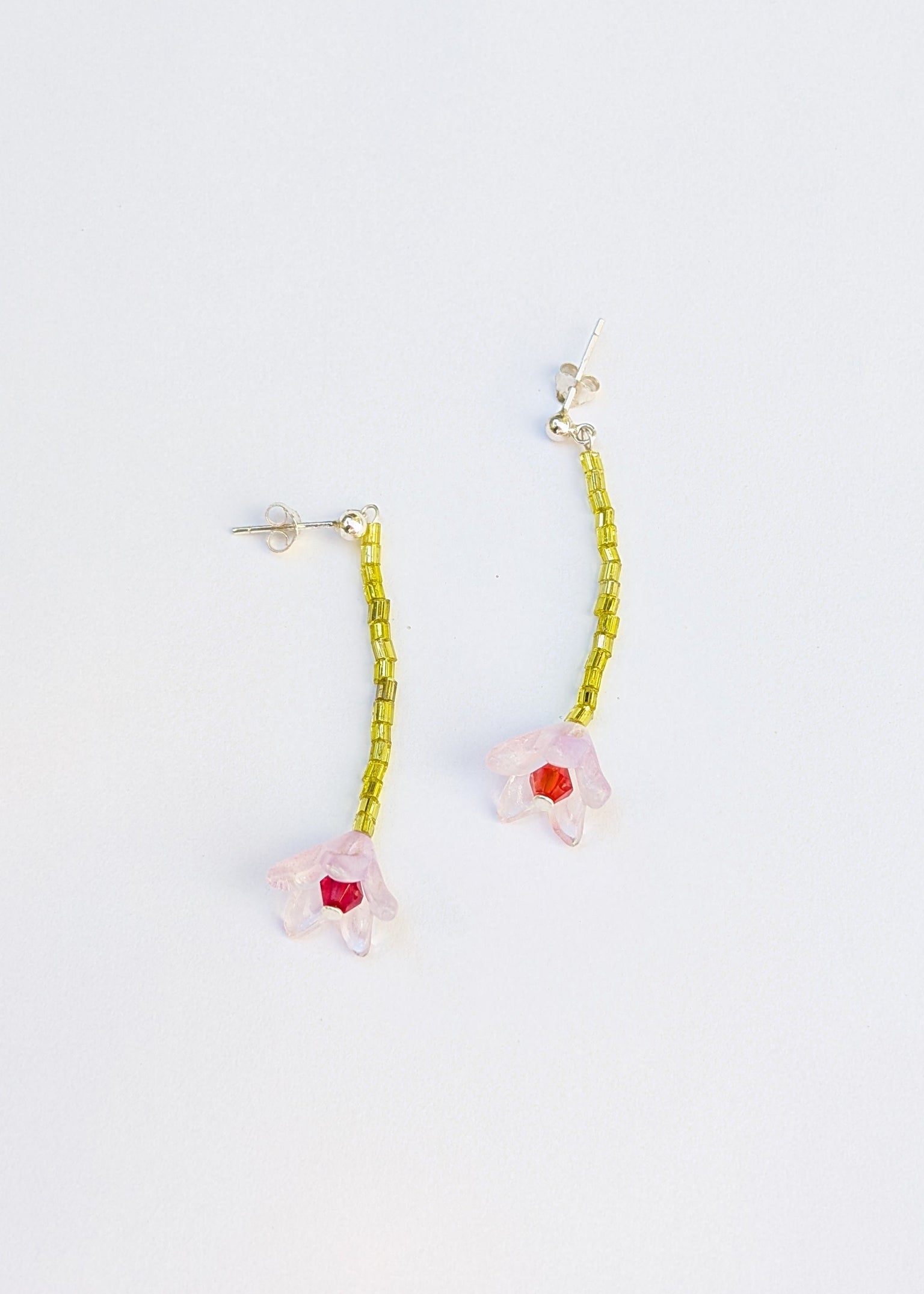 Pair of floral earrings on a white background