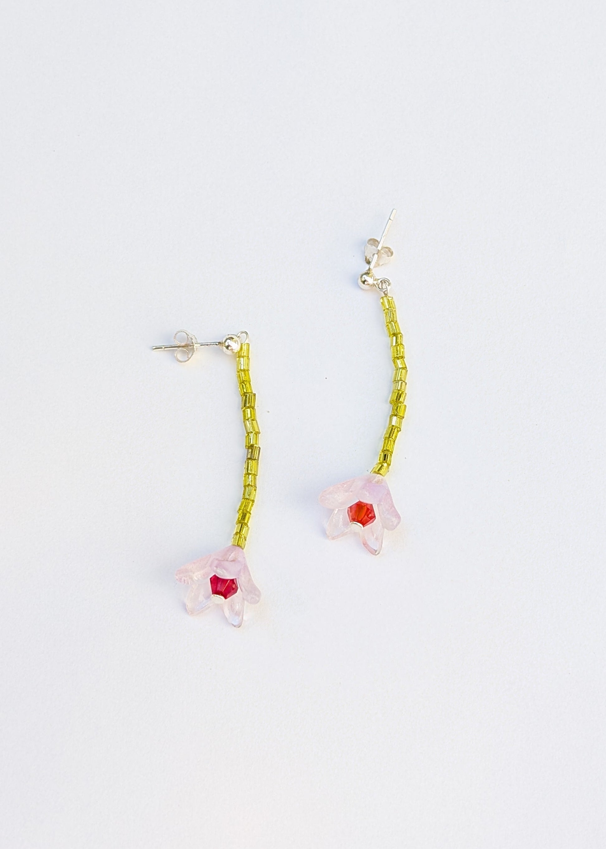Pair of floral earrings on a white background